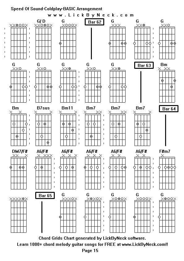 Chord Grids Chart of chord melody fingerstyle guitar song-Speed Of Sound-Coldplay-BASIC Arrangement,generated by LickByNeck software.